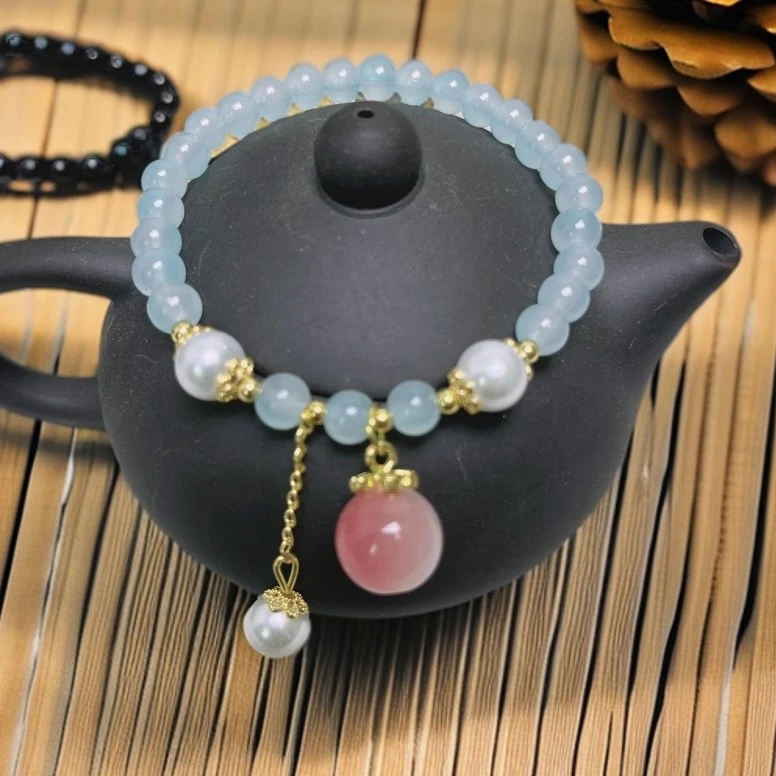 新款浅蓝甜蜜蜜桃贝珠手链S158