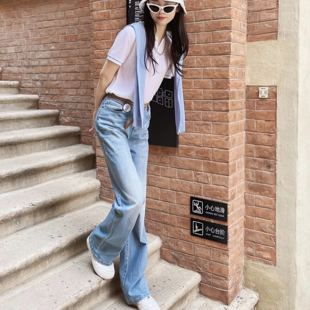 GIRDEAR/哥弟夏日穿搭高腰直筒时尚牛仔裤显瘦长裤女1100270