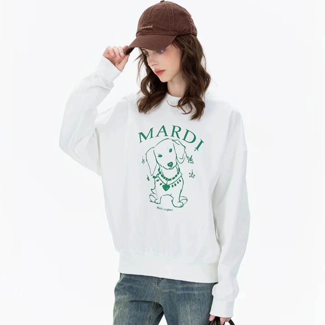 MARDI/玛尔帝印花圆领休闲卫衣男女同款情侣宽松春秋百搭上衣外套