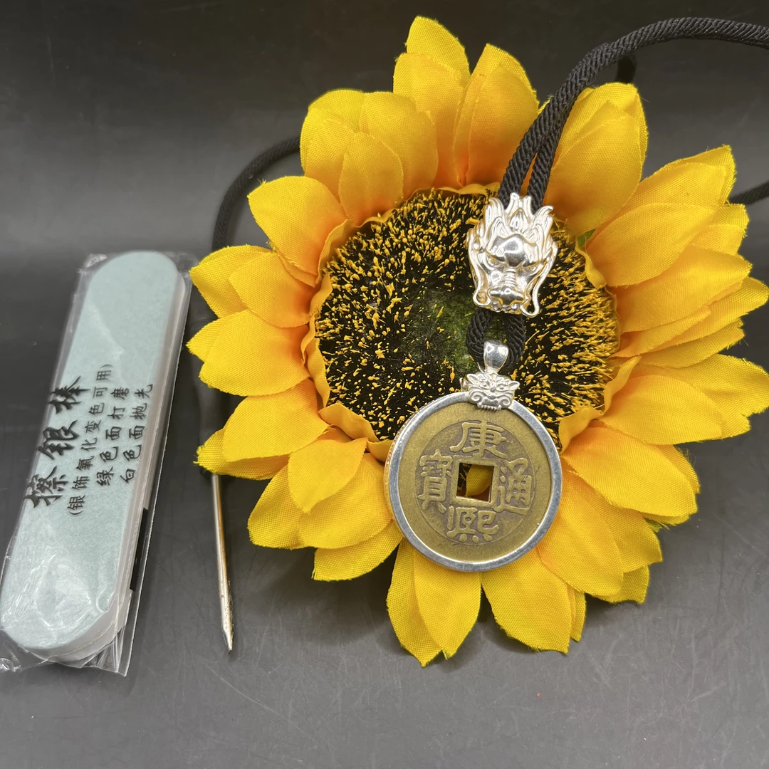 吊坠 工厂直销边框吊坠纯银材质铜钱镶嵌圈圈