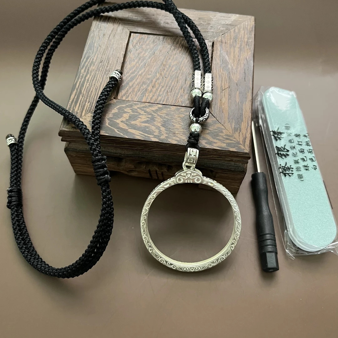 足银银制品 990银袁大头吊坠边框银元吊坠空托大清银币保护圈项坠