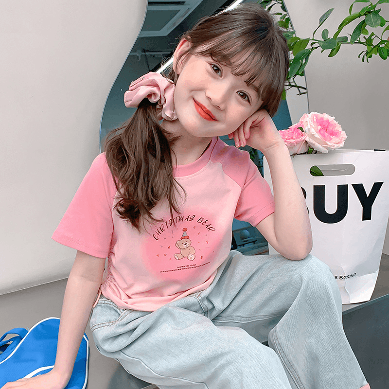 女童夏装短袖2024新款韩版洋气儿童t恤夏季小女孩半袖体恤上衣潮