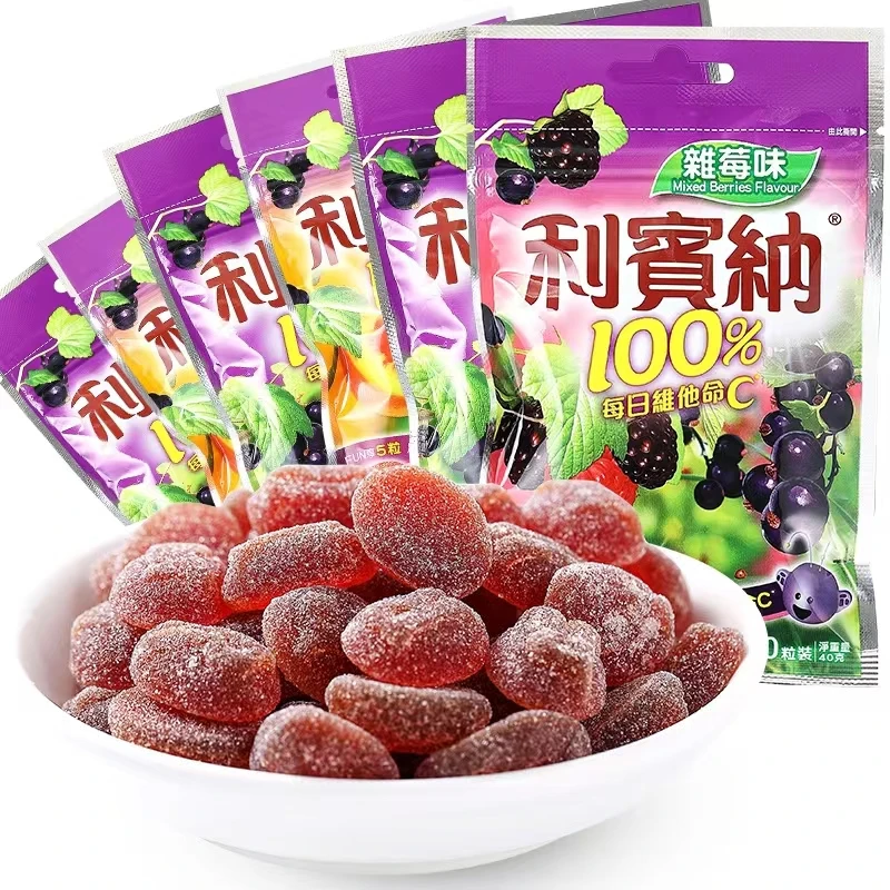 马来西亚进口Ribena利宾纳黑加仑子软糖蜜桃杂莓味果汁维C糖零食