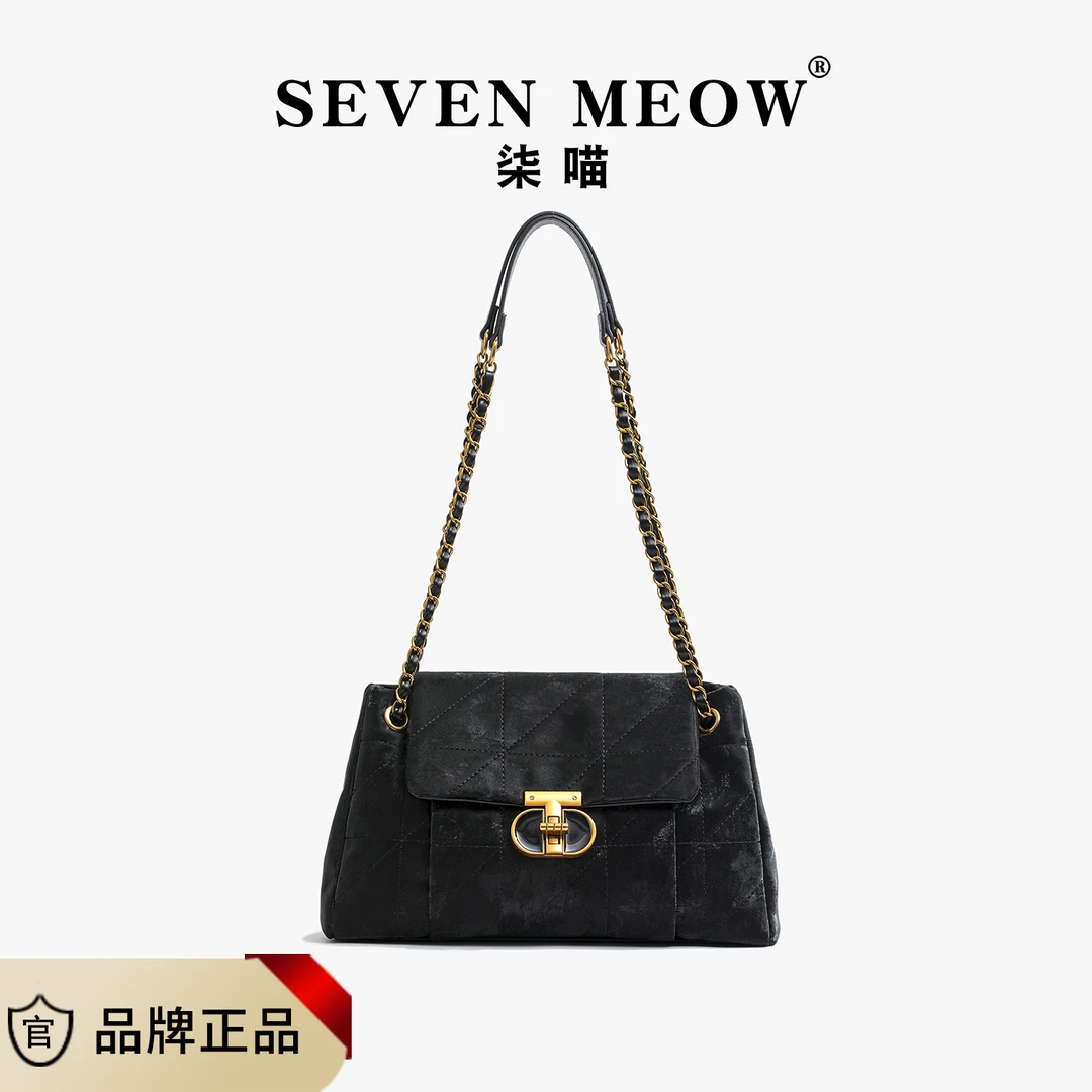 时尚百搭女士黑色链条包单肩菱格肩包时尚百搭女士黑色链条包单肩