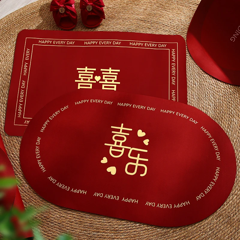 结婚硅藻泥地垫婚房布置入户门喜字脚垫喜庆卧室门红色吸水防滑垫