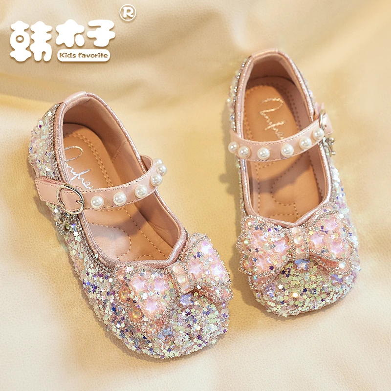 女童爱莎水晶鞋皮鞋儿童水钻2024新款小皮鞋水钻鞋子女童鞋公主鞋