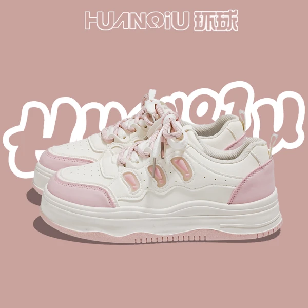 环球厚底板鞋女款2024新款爆款秋冬季百搭浅口圆头加绒小白鞋女鞋