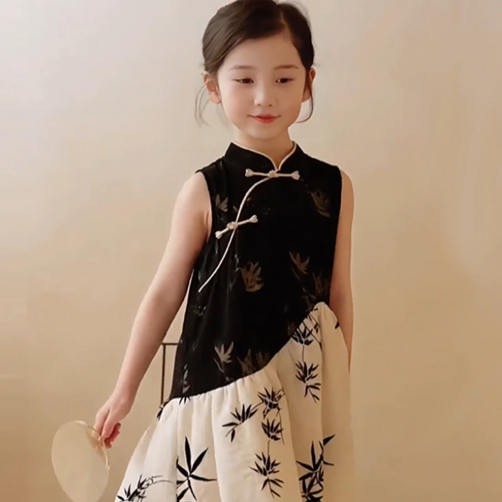 亭女童新中式旗袍儿童气质公主裙国风夏季印花连衣裙清新汉服