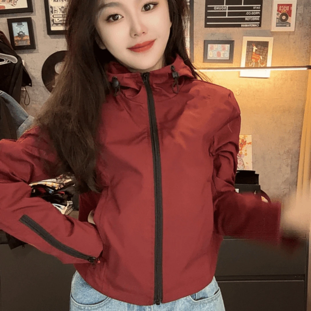 2025秋季新款时尚防风短款收腰连帽风衣工装韩版休闲外套女