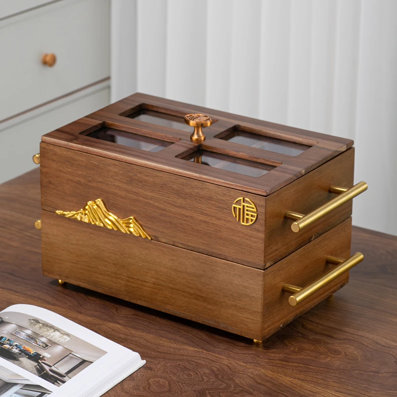 创意实木糖果盒客厅茶几家用分格带盖坚果干果零食收纳盒高档轻奢