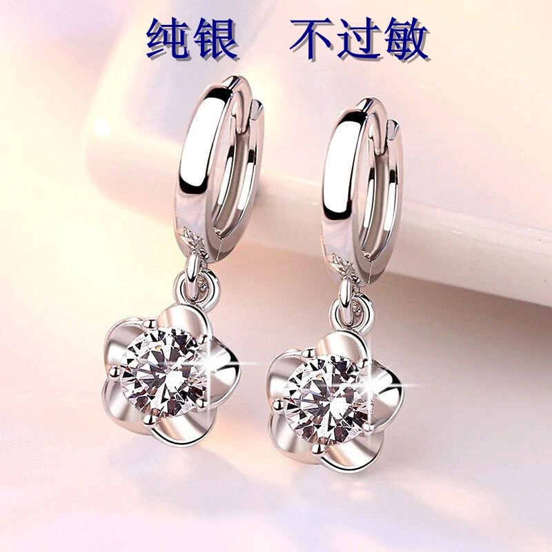足银合成锆石耳饰 耳饰品925纯银耳环女气质耳坠925合成锆石耳饰