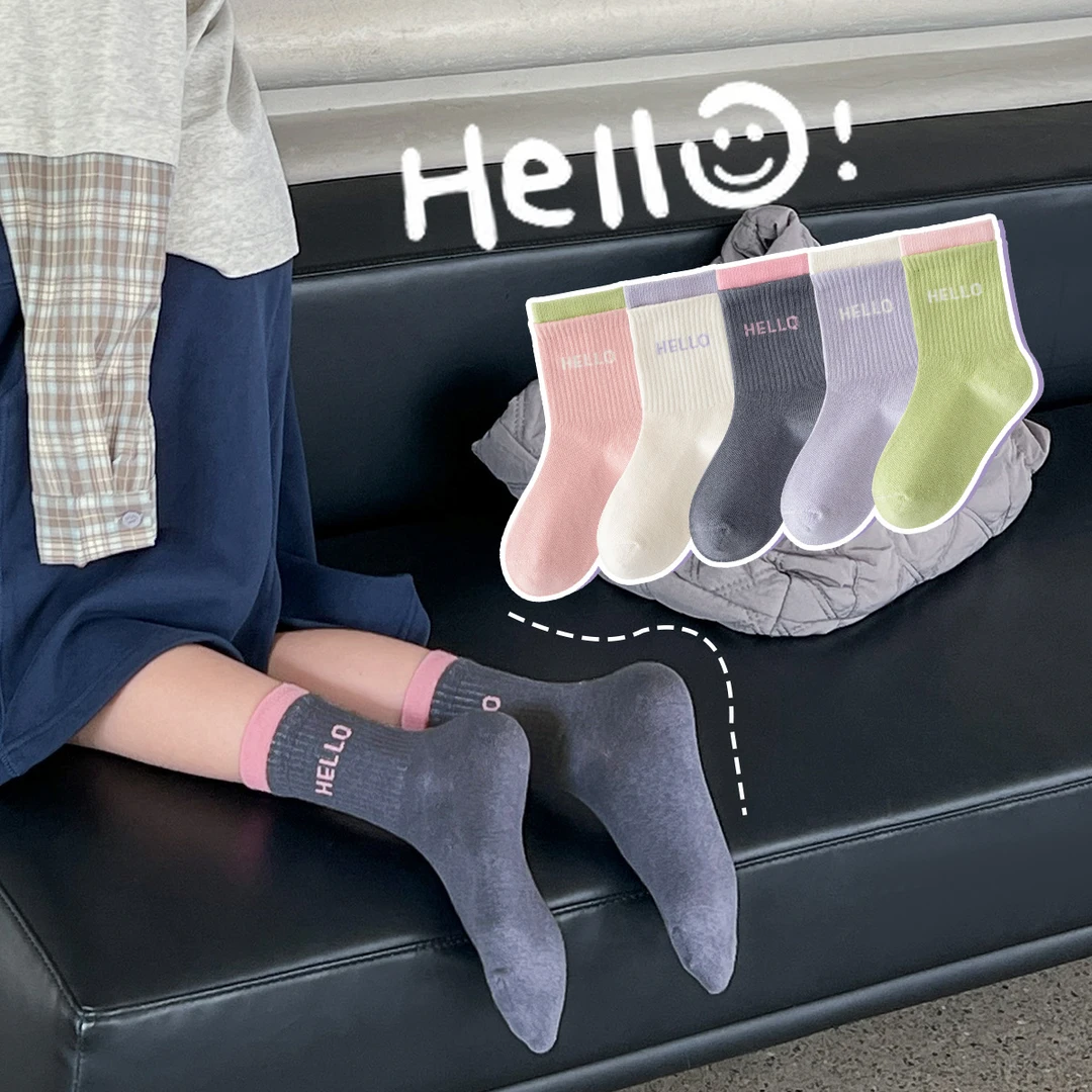 女童袜子春秋款运动袜中筒袜秋季童袜儿童四季高橡筋棉袜双层袜口