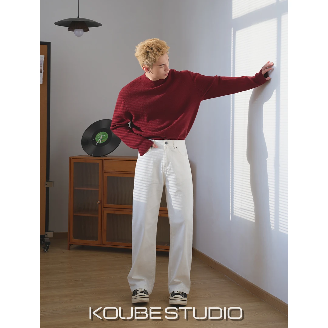 余乐制「极简黑白牛」秋冬季纯色宽松直筒牛仔裤男百搭cleanfit长裤