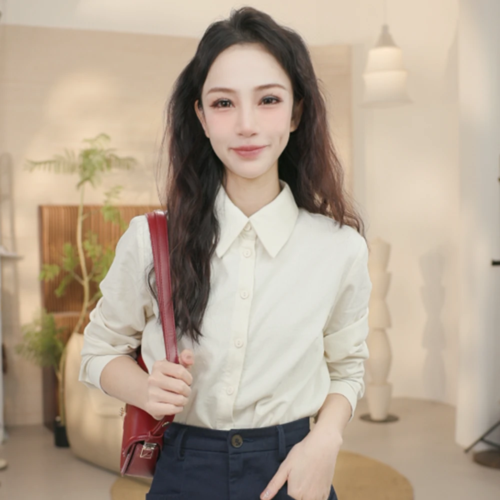 【灯芯绒经典衬衫】茵曼冬季复古纯色衬衫休闲百搭纯色长袖衬衣女