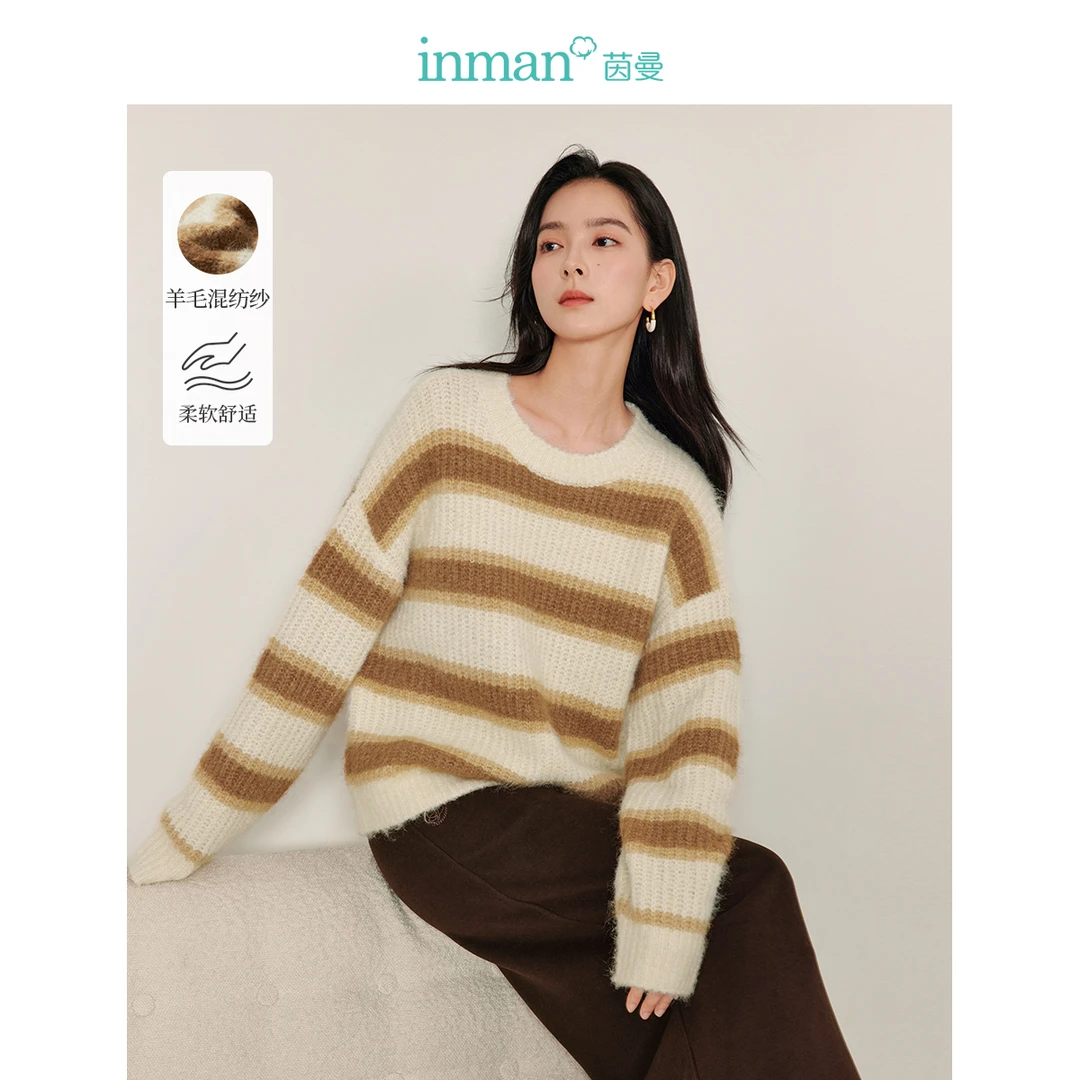 【新年穿搭】茵曼冬季女毛衣外套高领针织女装宽松气质百搭圆领保暖