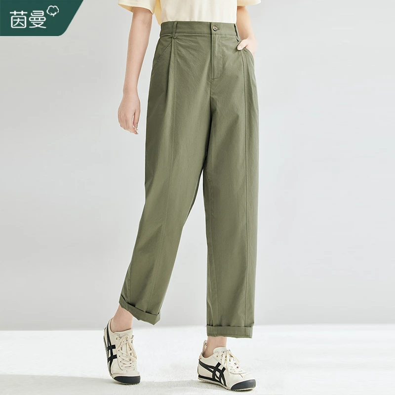 茵曼夏季新款女休闲裤阔腿裤哈伦长裤百搭爆款时尚舒适简约