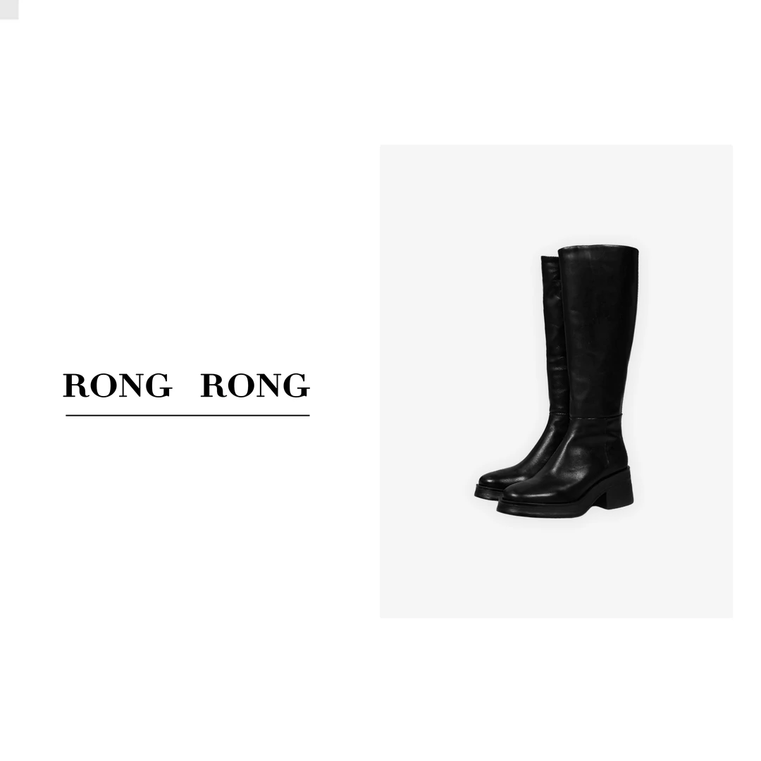 溶溶RONGRONG真皮英伦风高筒靴厚底高跟骑士长靴2406-1