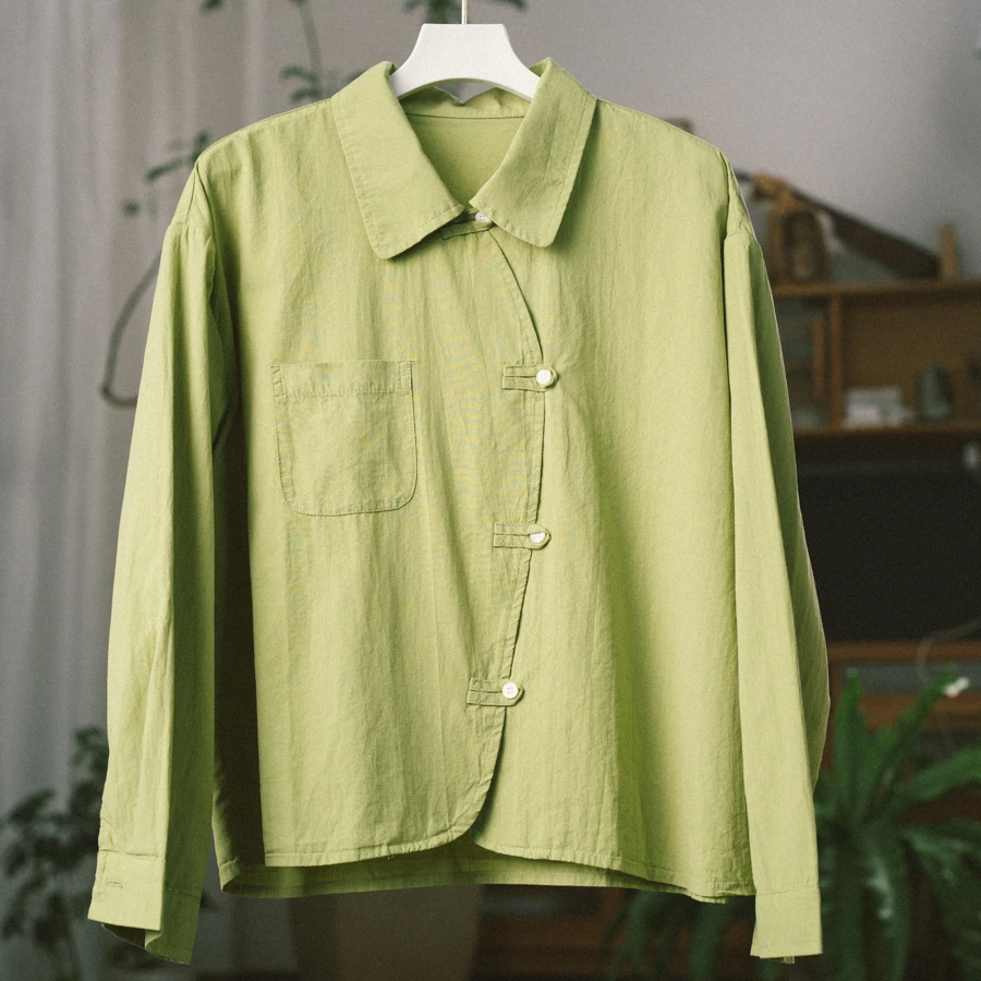 Q 复古衬衫文艺百搭国风小衫宽松女士上衣长袖衬衣夏季春夏