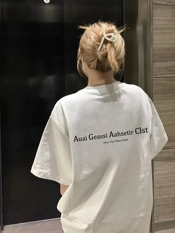 白色短袖t恤女2025新款夏季宽松美式休闲复古半袖情侣装印花上衣