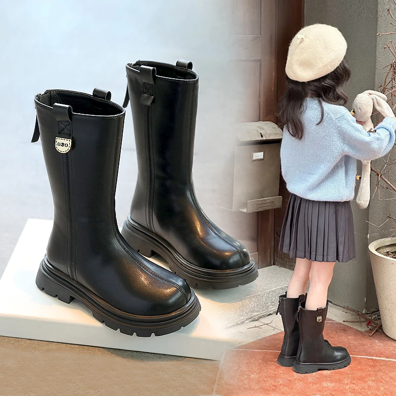女童靴子秋冬款长筒靴儿童长靴2025新款冬季加绒小女孩走秀高筒靴