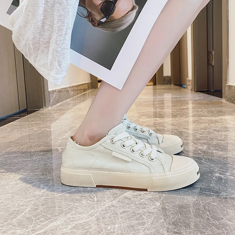 2024夏季新款帆布鞋单鞋低帮休闲平底板鞋女半托百搭韩版ins