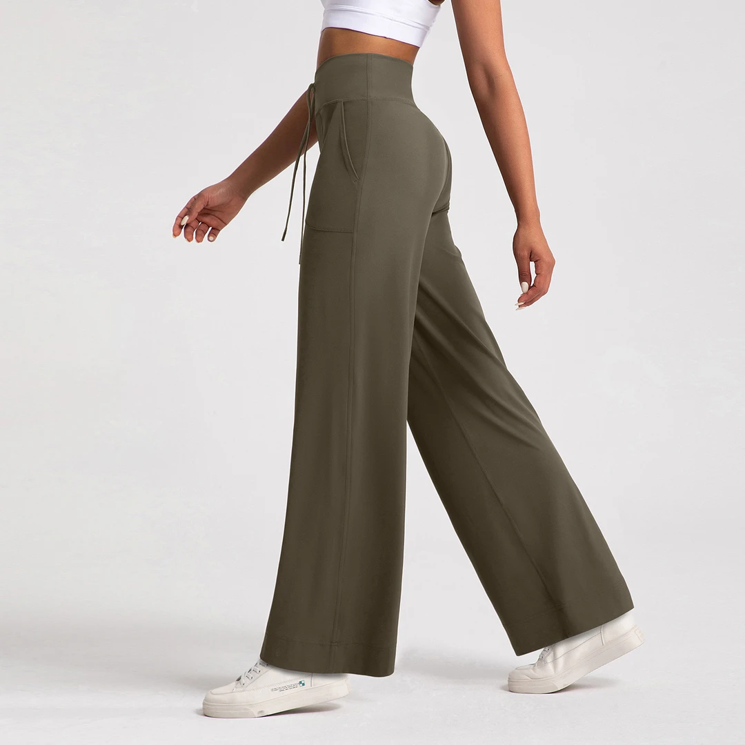 CK052 1520宽松直筒裤女裸感瑜伽长裤抽绳高腰显瘦运动健身裤