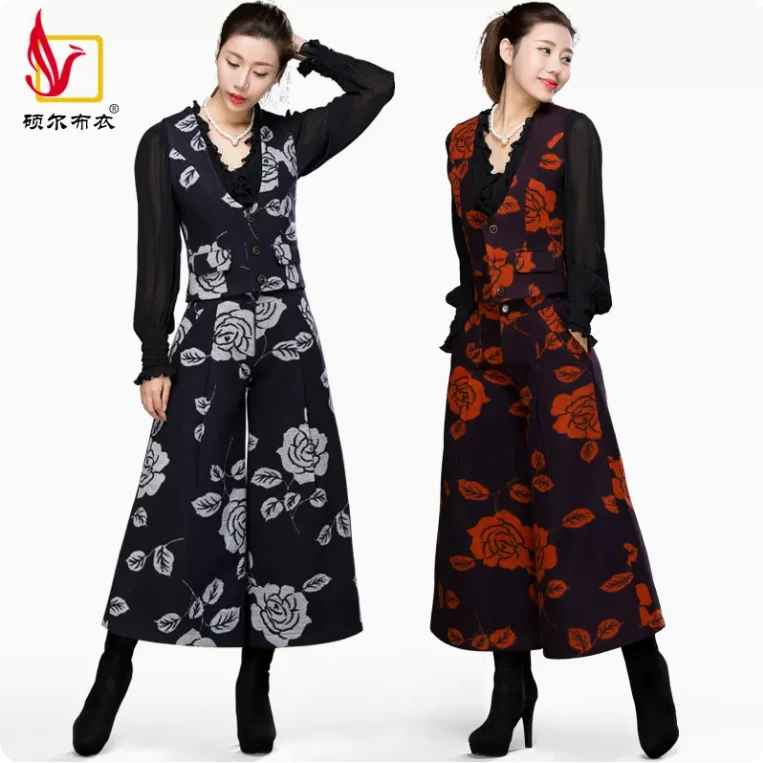 【清仓处理●KZ6228】秋冬毛呢阔腿裙九分裤大码高腰宽腿加厚休闲女