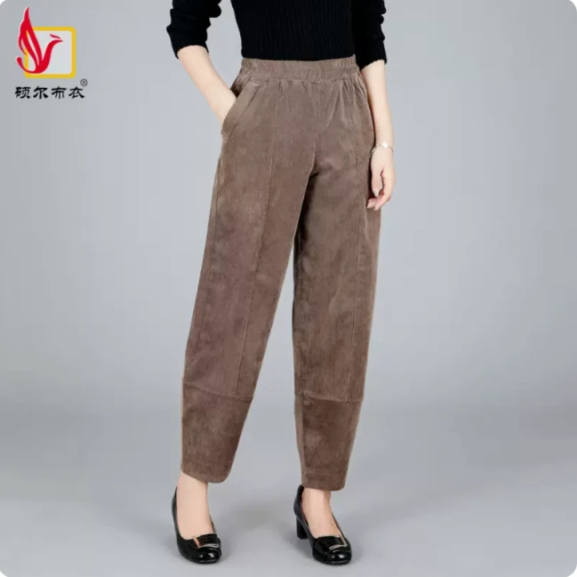 【清仓处理KZ19022】秋冬高腰条绒灯芯绒萝卜裤松紧腰大码灯笼女裤