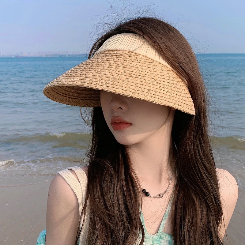 网红空顶帽子女夏季大帽檐海边度假防晒帽防紫外线太阳帽草帽