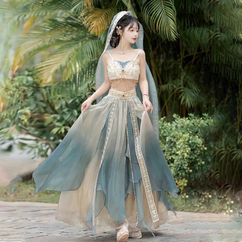 【萤火漫星洲】敦煌西域风古风汉服女装胸衣头纱套装春夏仙气唐制