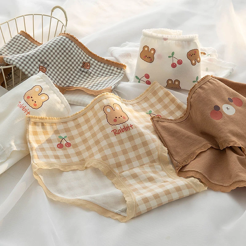 甜系咖色小兔可爱少女内裤女士纯棉裆包臀中腰学生三角裤