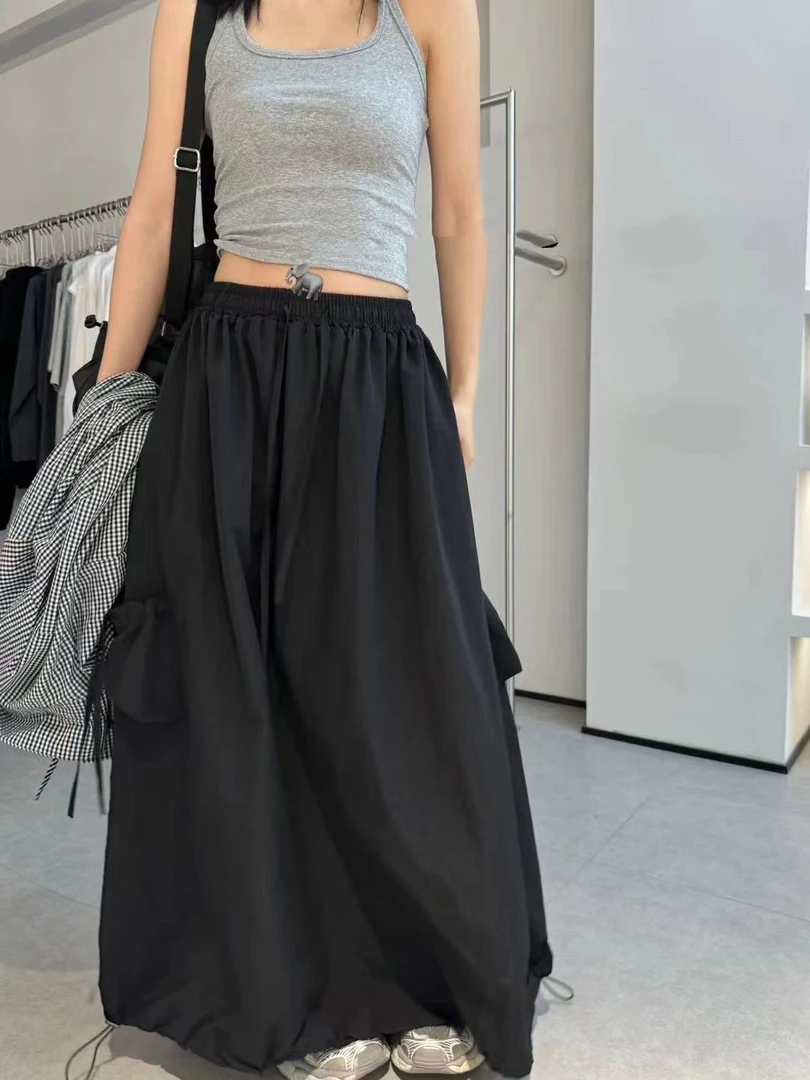 東R正版夏新款美式街头风速干大口袋工装风宽松休闲半身裙女潮