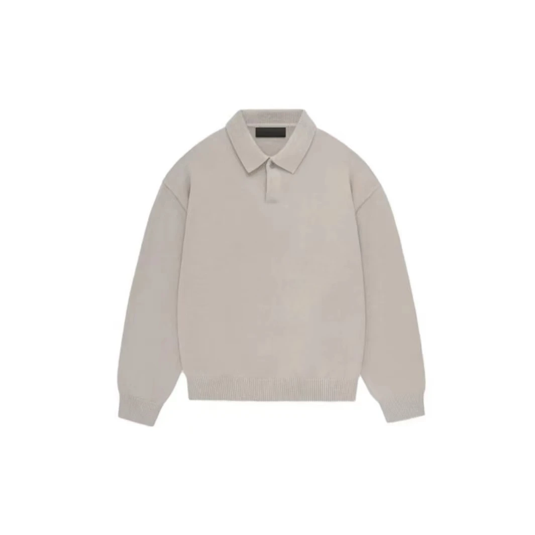 翻领长袖宽松纯色毛衣PoIo衫