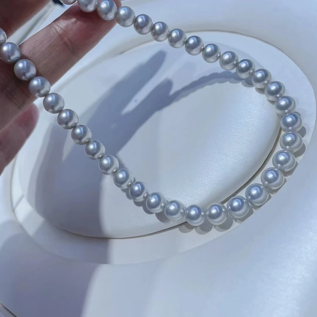 海水珍珠真多麻7-7.5mm满珠链正圆几乎无瑕疵项链