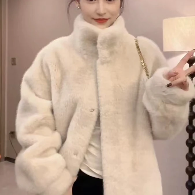 【赠运费险】新款皮毛一体米貂外套冬季立领加厚环保毛毛短款时尚