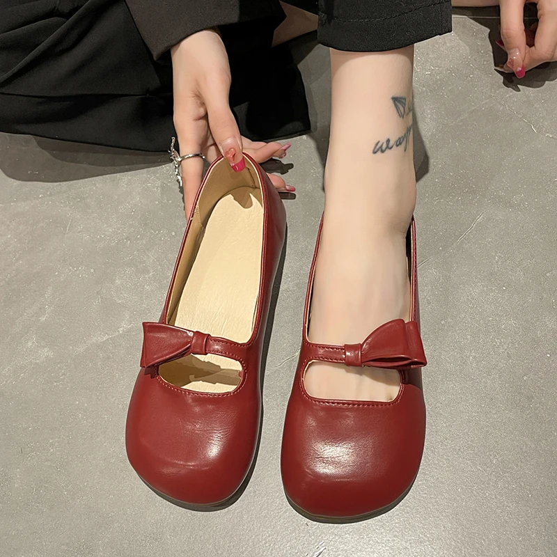 森系圆头晚晚风文艺软底单鞋女2024新款春夏仙女复古蝴蝶结豆豆鞋