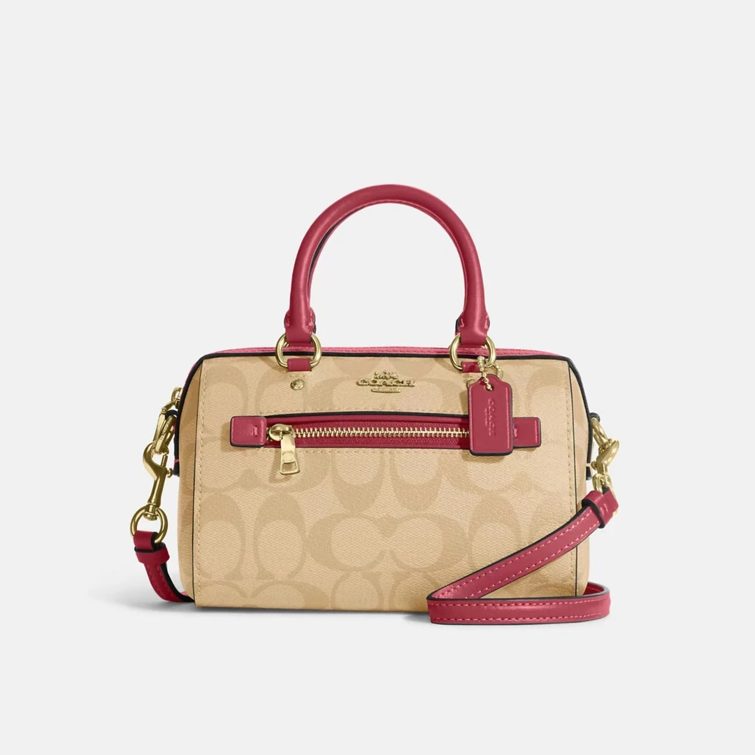全新未使用 COACH/蔻驰 卡其玫粉小号波士顿斜挎包（16x11x9）女士