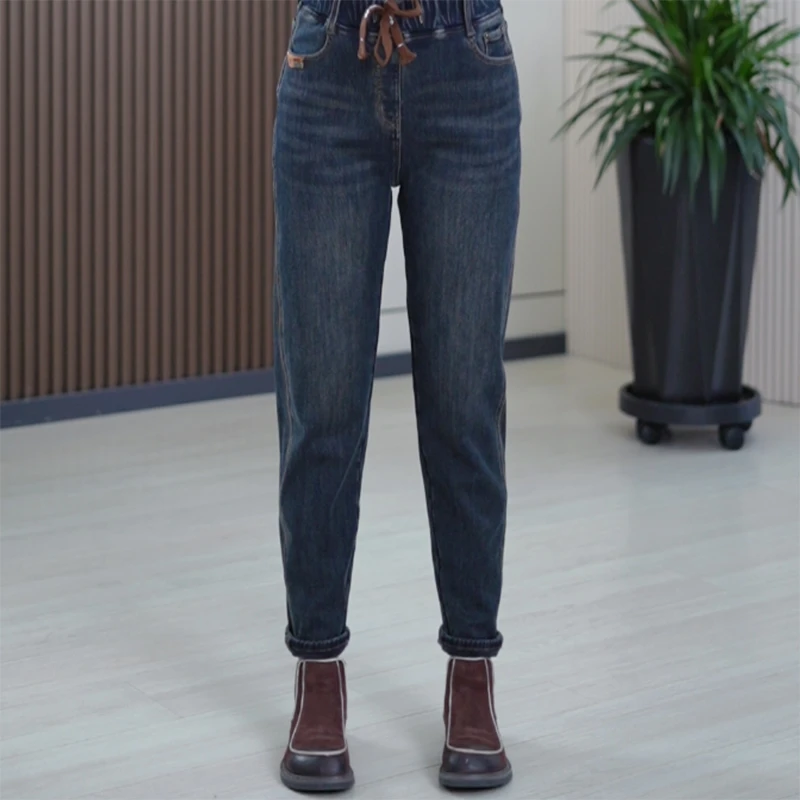 加密加厚超柔复合一体绒牛仔裤女百搭显瘦保暖时尚弹力休闲直筒裤