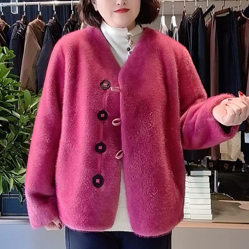 名媛风环保毛毛外套冬季保暖抗风大码短款人造皮草皮毛一体棉服女