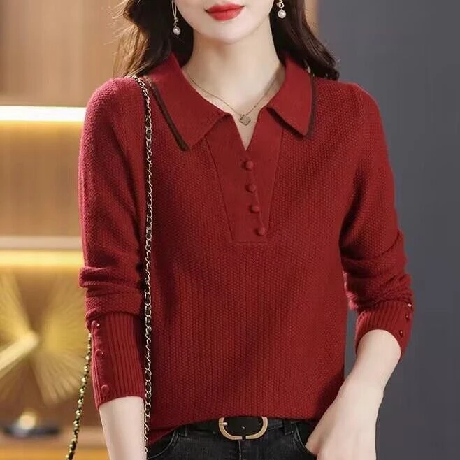 大码娃娃领套头毛衣女装春秋冬宽松时尚百搭显瘦针织上衣打底衫潮