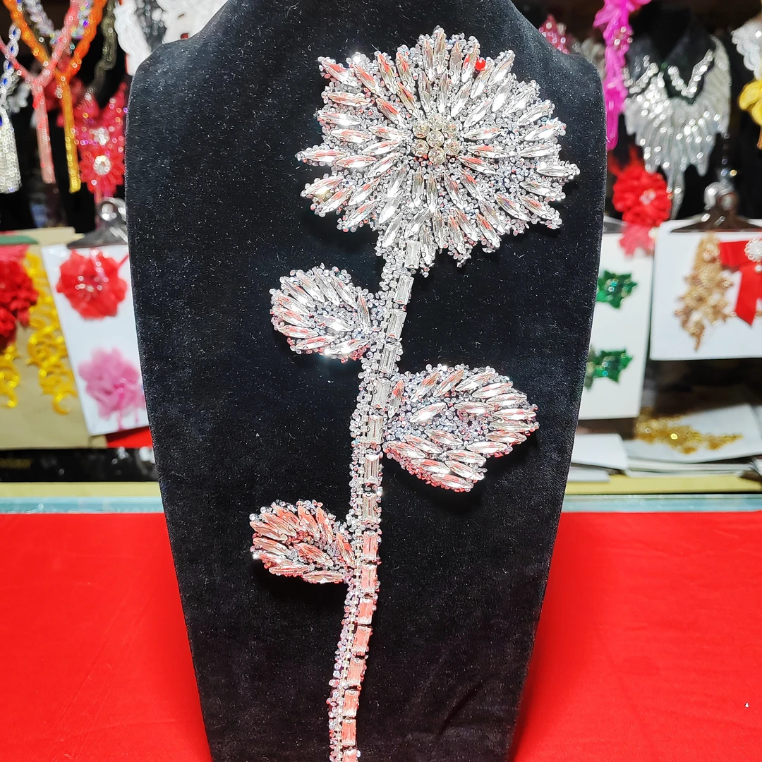 重工3D立体亮片珠片玫瑰钉珠花朵服装衣服连体裙衬衫装饰蕾丝布贴