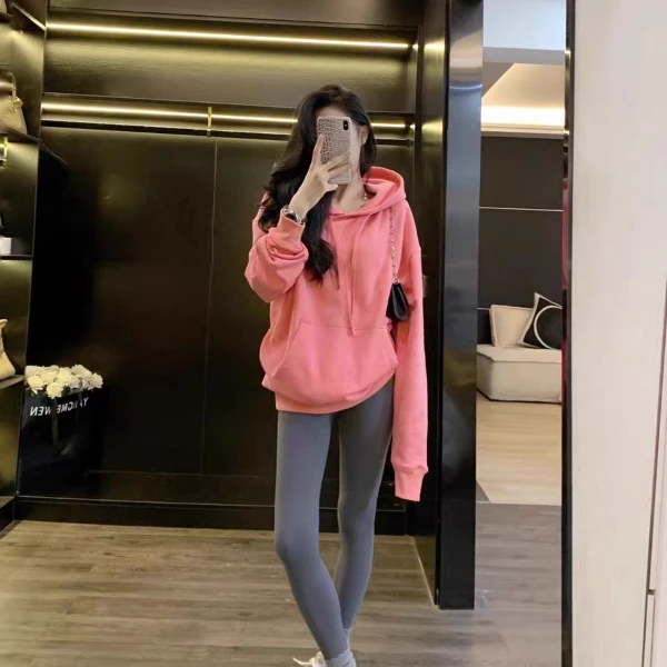 韩系简约卫衣女新款2024爆款时尚宽松设计感慵懒风加绒加厚上衣