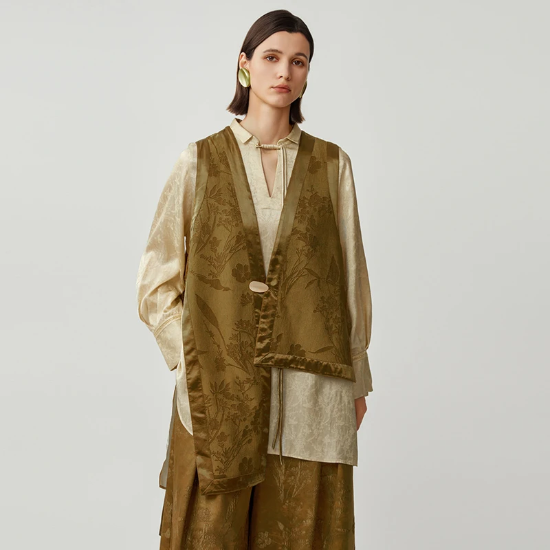 轮廓琼华L243Y013原创禅意新中式马甲不对称设计感立体复古百搭