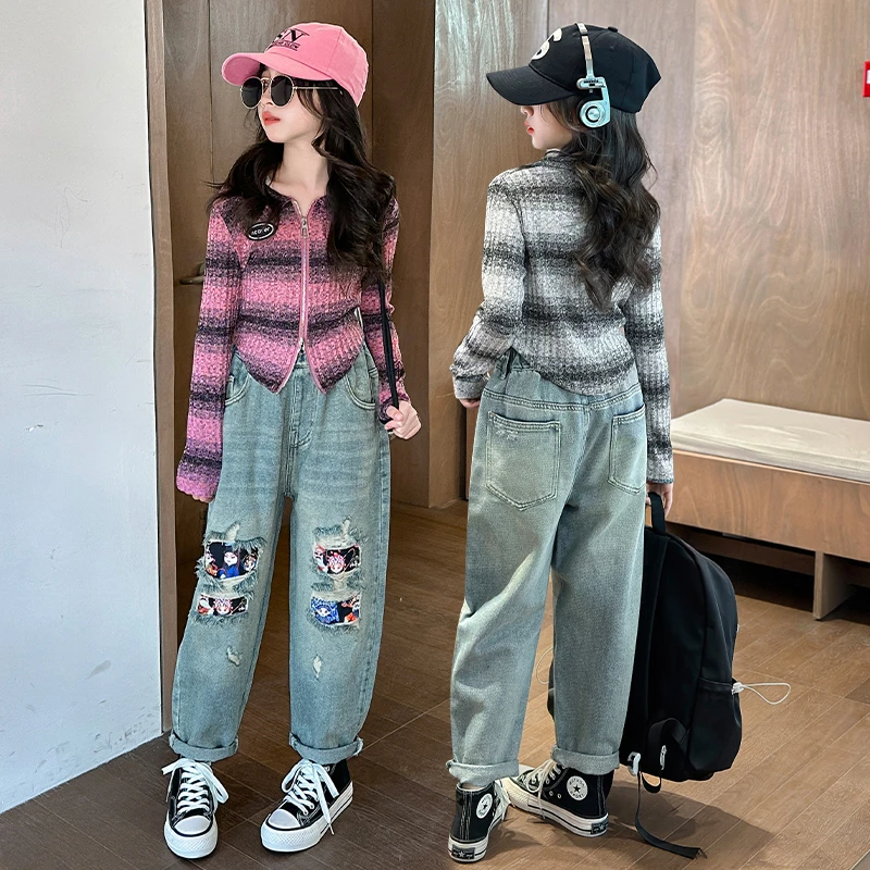 女童新款春秋新款女童破洞牛仔裤