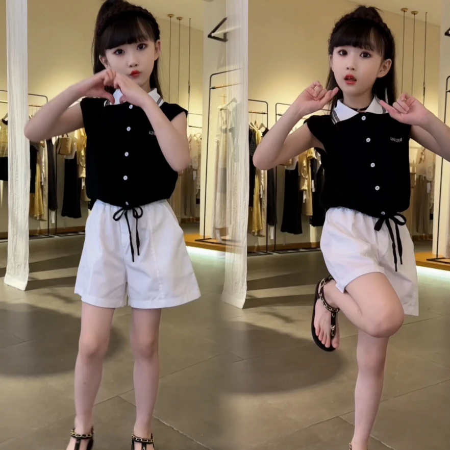 女童夏季套装2024夏装新款中大童网红时尚宽松短袖短裤女孩两件套