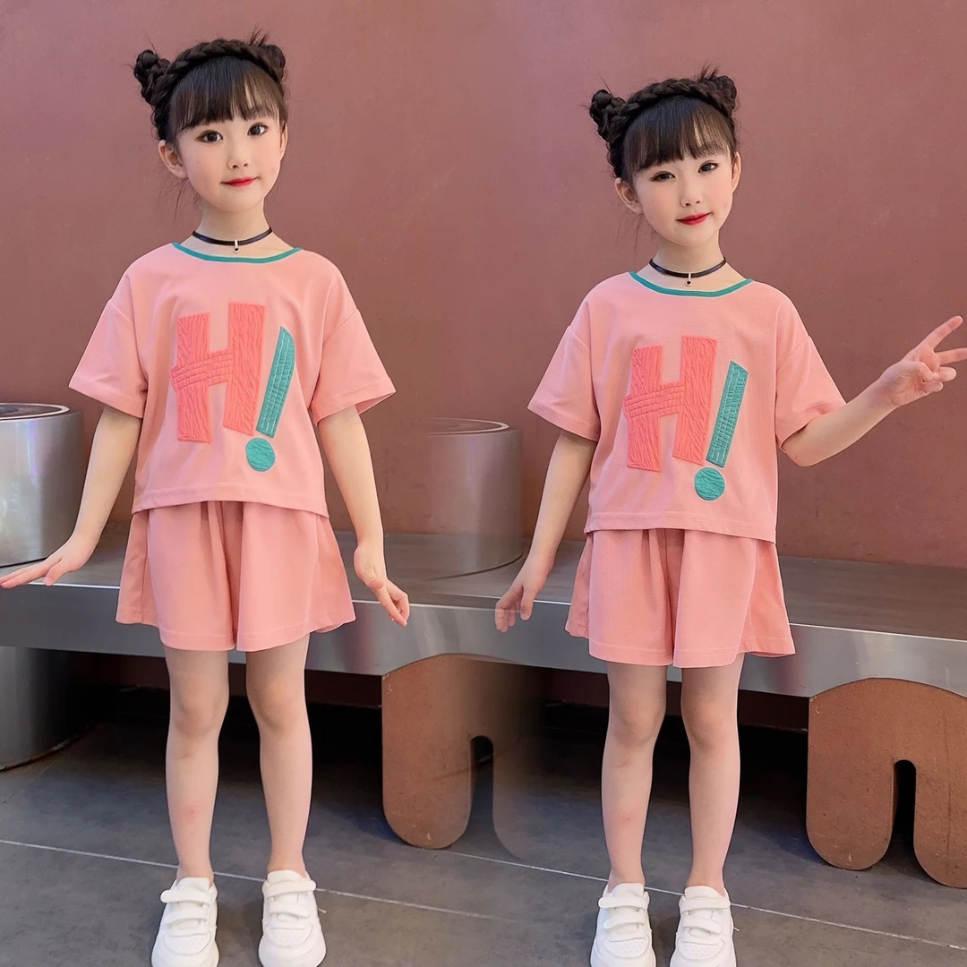 2023新款女童t恤夏季短袖套装儿童小女孩洋气套装大童女宝宝夏装