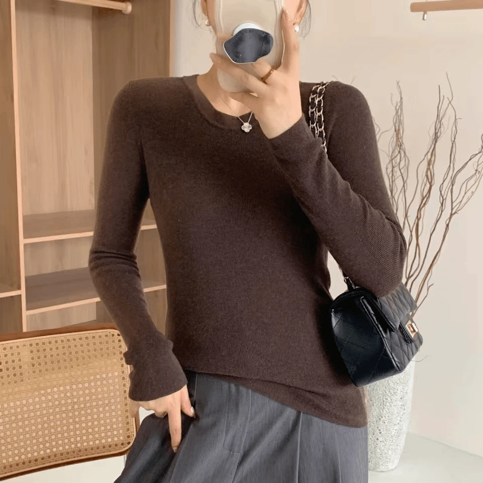 早秋上新HANSHI 低领100绵羊毛打底衫  针织羊毛衫 时尚百搭