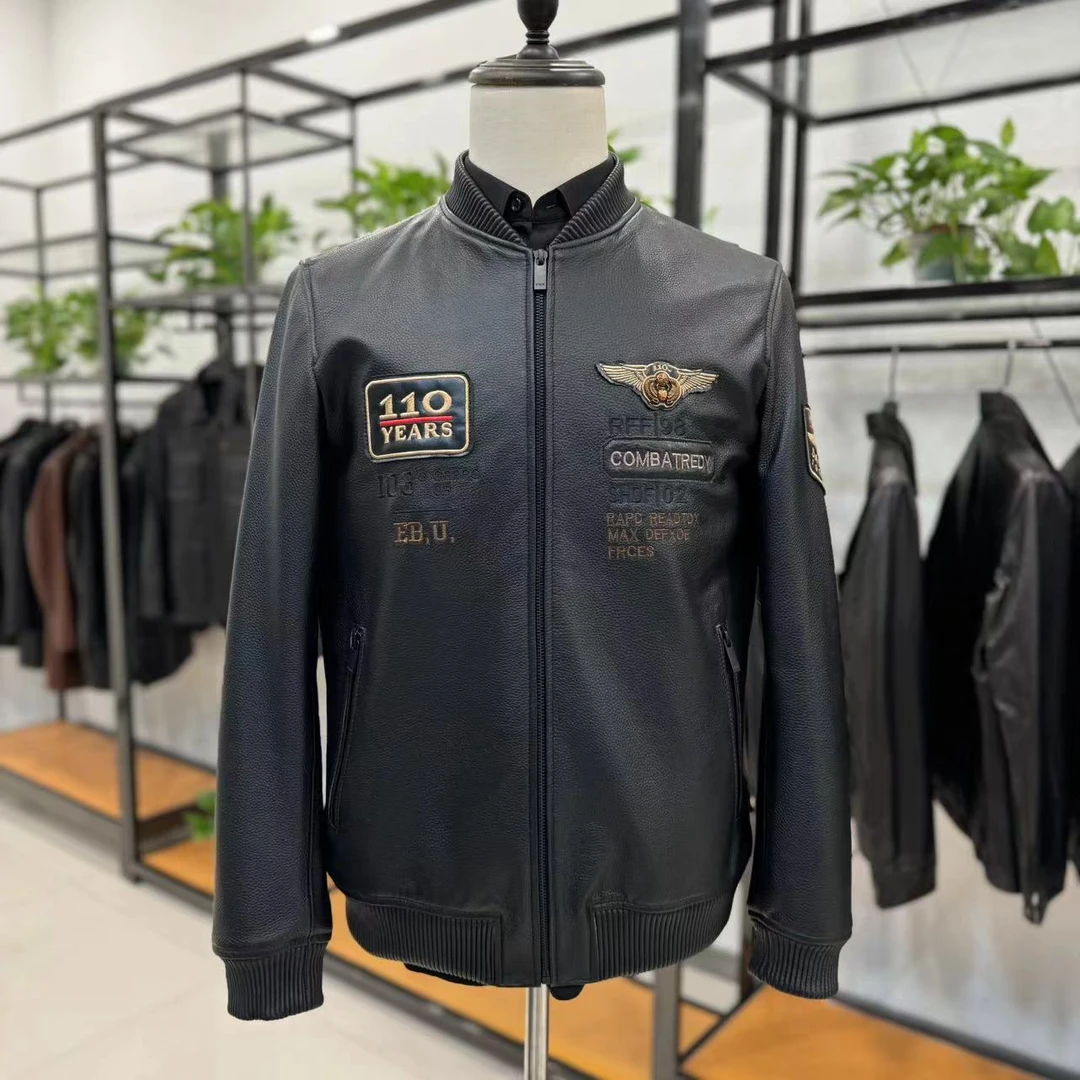 【小生严选】牛皮棒球服刺绣韩版时尚全身牛皮结实耐磨不过时百搭