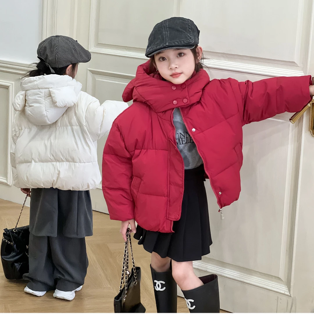 2024新款儿童羽绒服男女童耳朵款中大童加厚连帽时尚百搭保暖