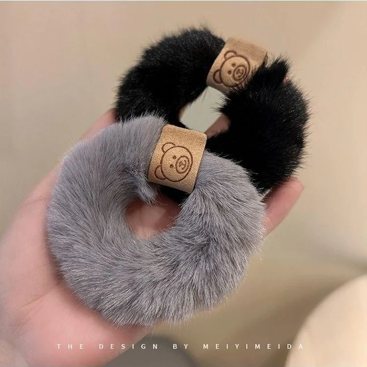 毛绒绒小熊发圈无痕头绳2023耐用高弹力高马尾丸子头简约发绳女